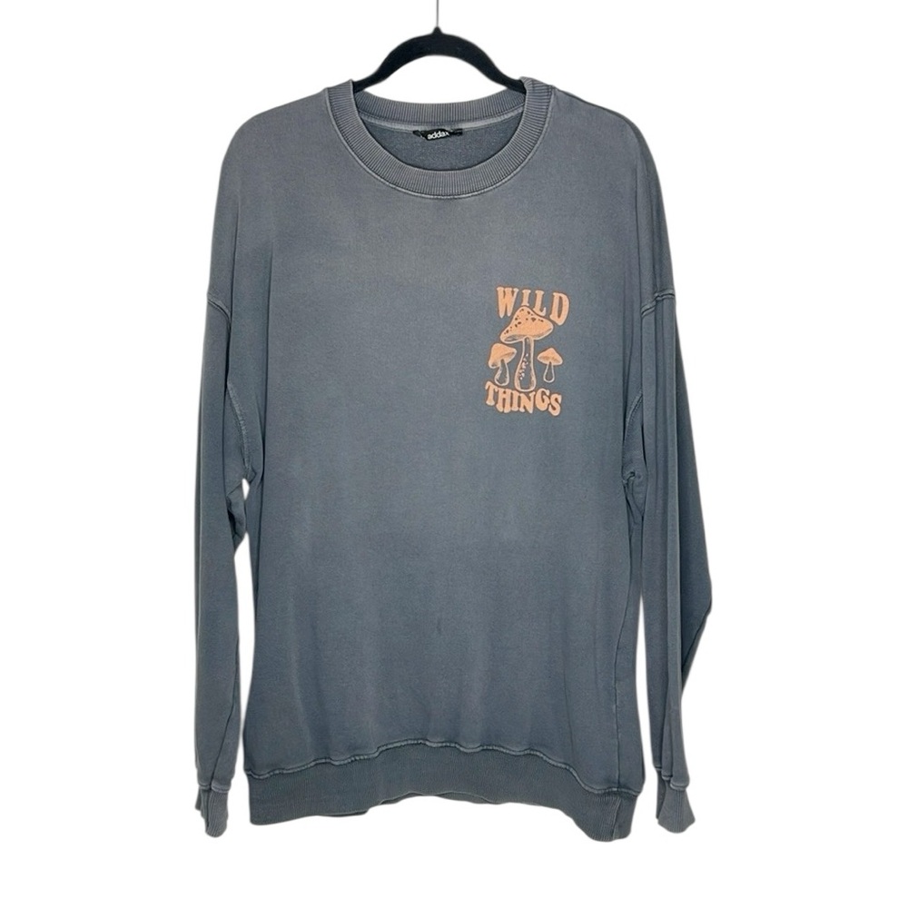 Wild Things Whimsical Mushroom 100% Cotton Gray Sweatshirt size Medium